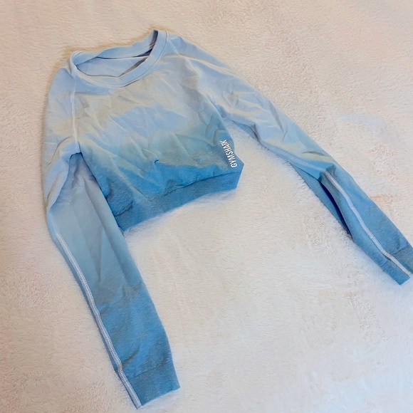 Gymshark Adapt Ombre Seamless Long Sleeve Crop Top - Light Blue Marl/Light Blue - Picture 2 of 2